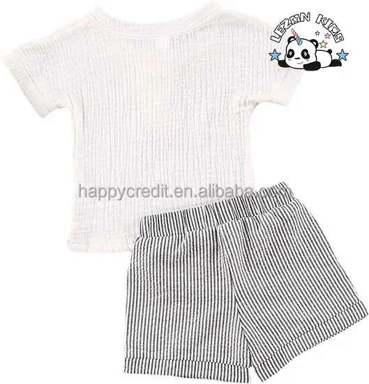 LEZONKIDS - 2024 Hot Sale 2Pcs Summer Short Sleeve T-Shirt Tops Elastic Waistband Shorts Boys Set